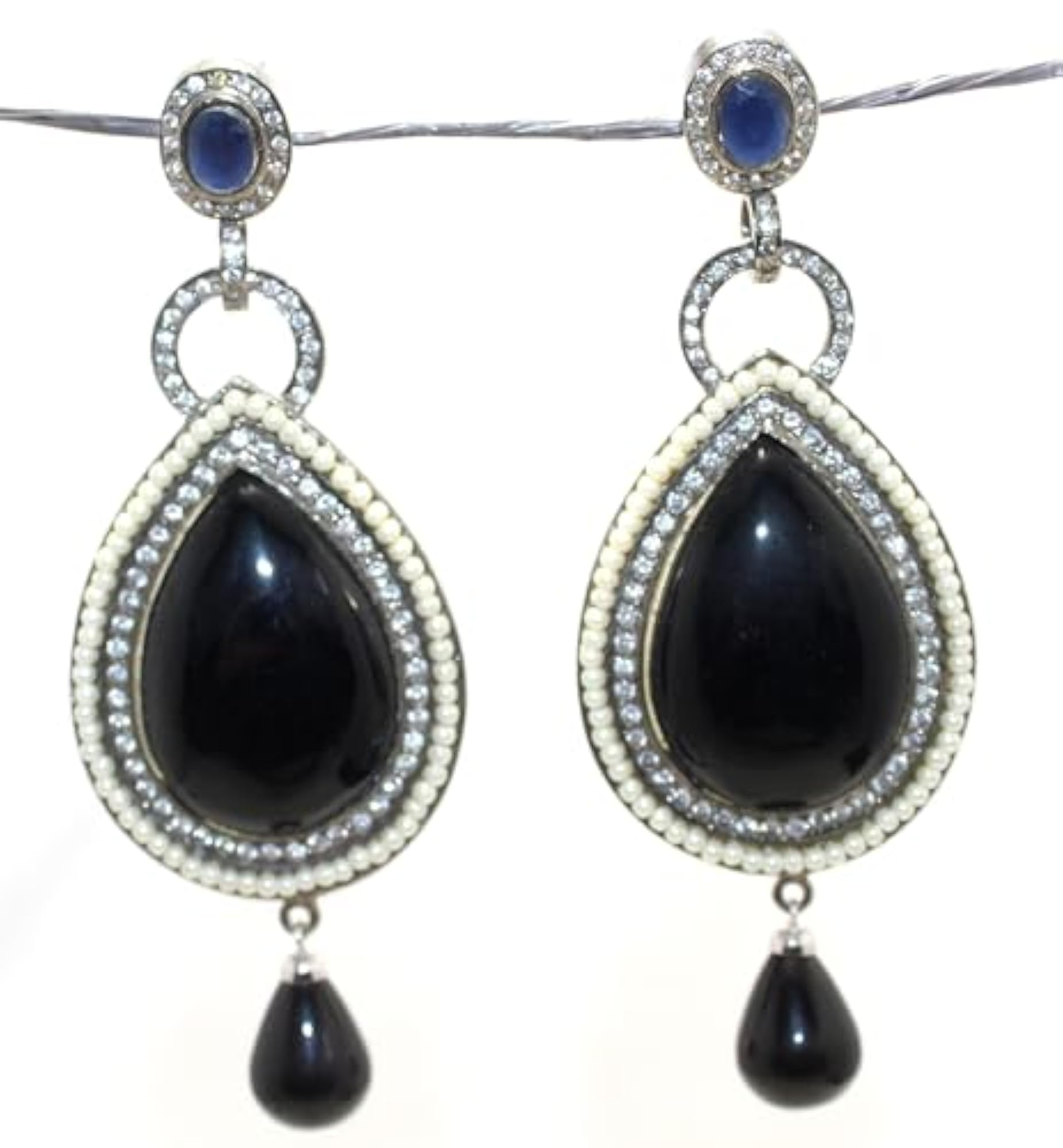 Women's Handmade Onyx & Cubic Zirconia Dangle Earrings, Wedding Gift